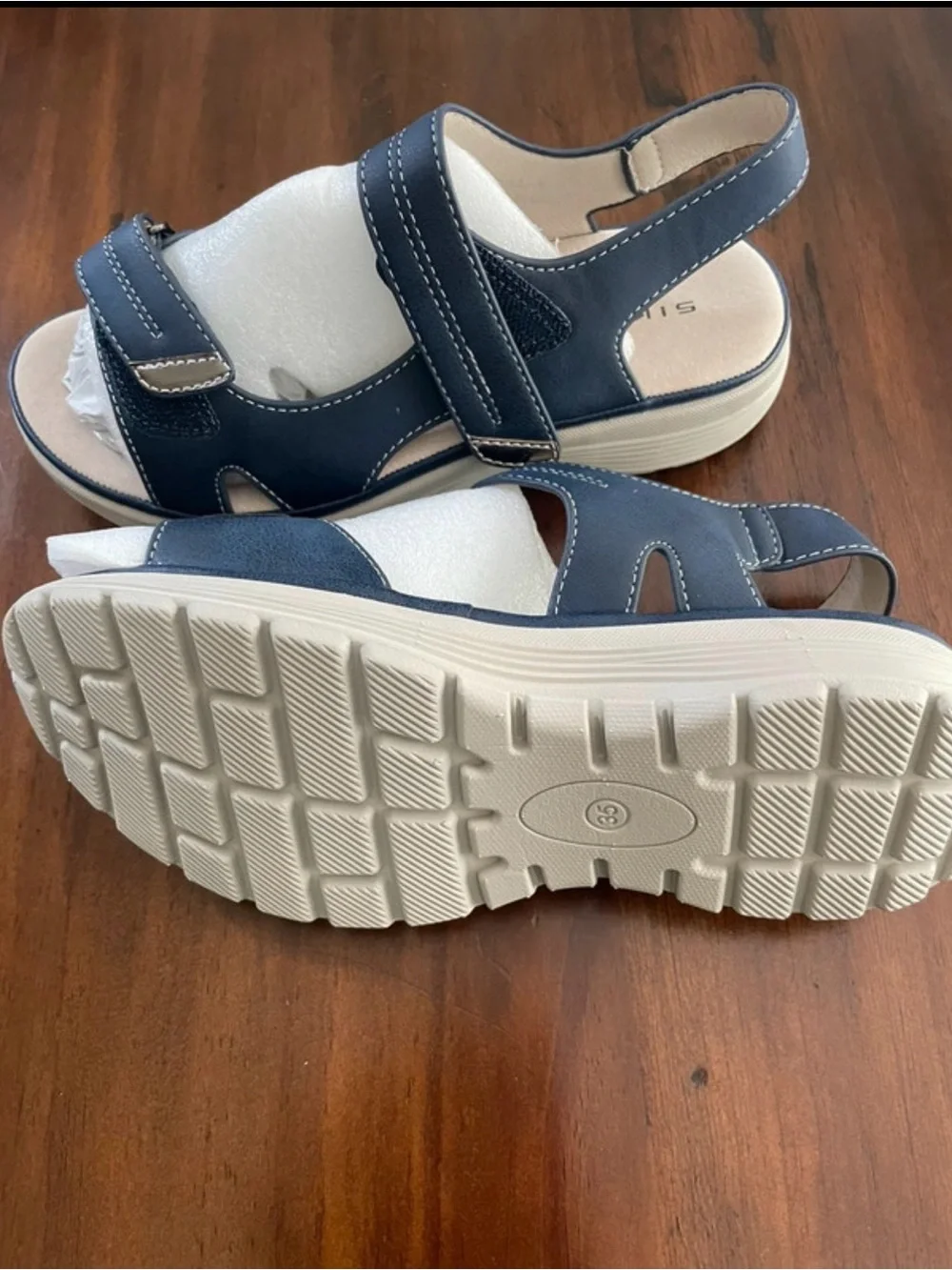 Siketus Navy Blue Women's Slingback Sandals with Adjustable Straps